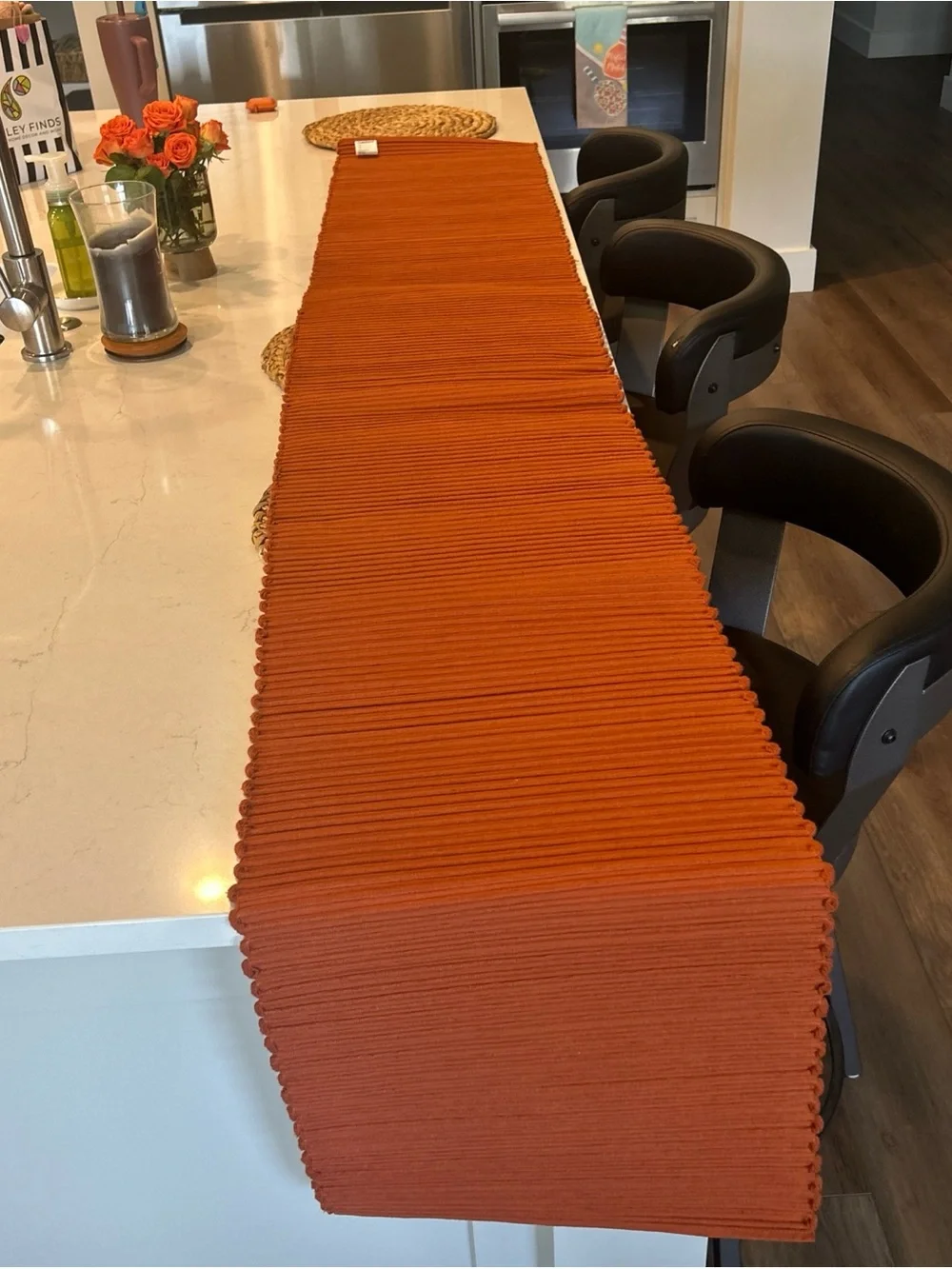 Crate&Barrel Ribbed Spice Orange Table Runner 14”x90”
